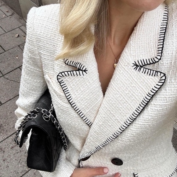 Zara Textured Weave Double-Breasted Blazer - Picture 7 of 8